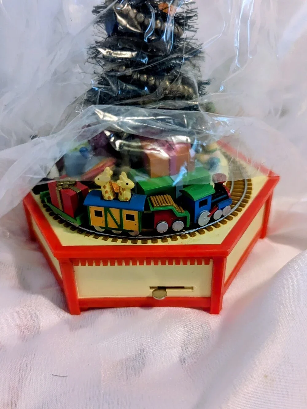 Vintage Enesco Miniature Christmas Tree Music Box with Gifts